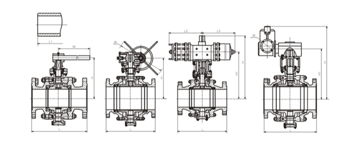 氧氣切斷球(qiú)閥結構尺寸圖 氧(yang)氣切斷球閥結構(gou)尺寸圖
