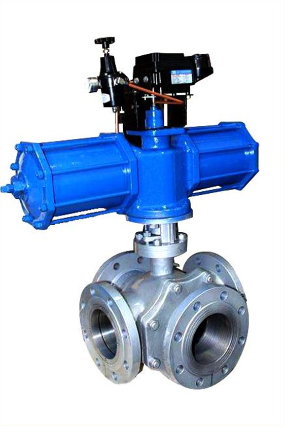 氣動(dòng)法蘭四(sì)通球閥(fa) 氣動法(fa)蘭四通(tong)球閥